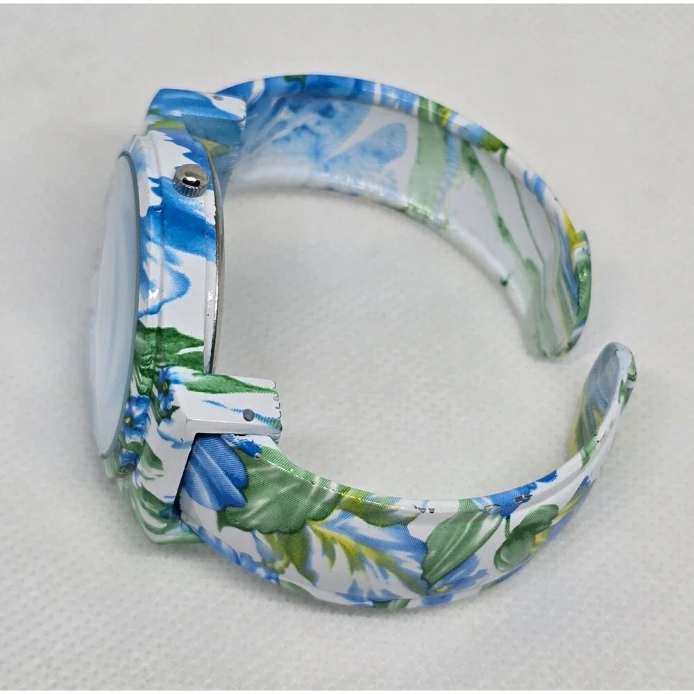 Women's Embassy by Gruen Trendy Floral Blue Green Cuff Bracelet Watch 11 - Picture 7 of 9